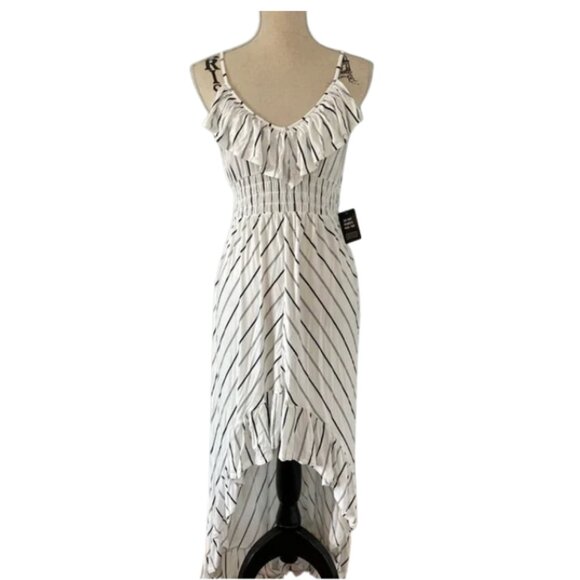 Express High-Low Ruffle Knit Dress Striped White Black Size S Petite - Picture 4 of 11